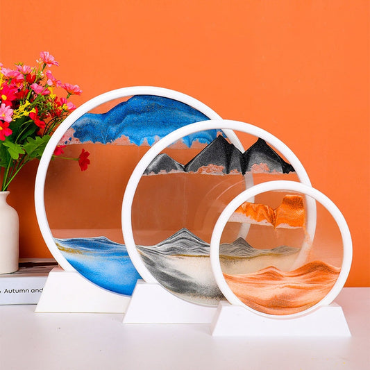 7/12inch Creative 3D Glass Sandscape in Motion Hourglass Moving Sand Frame Art image 0