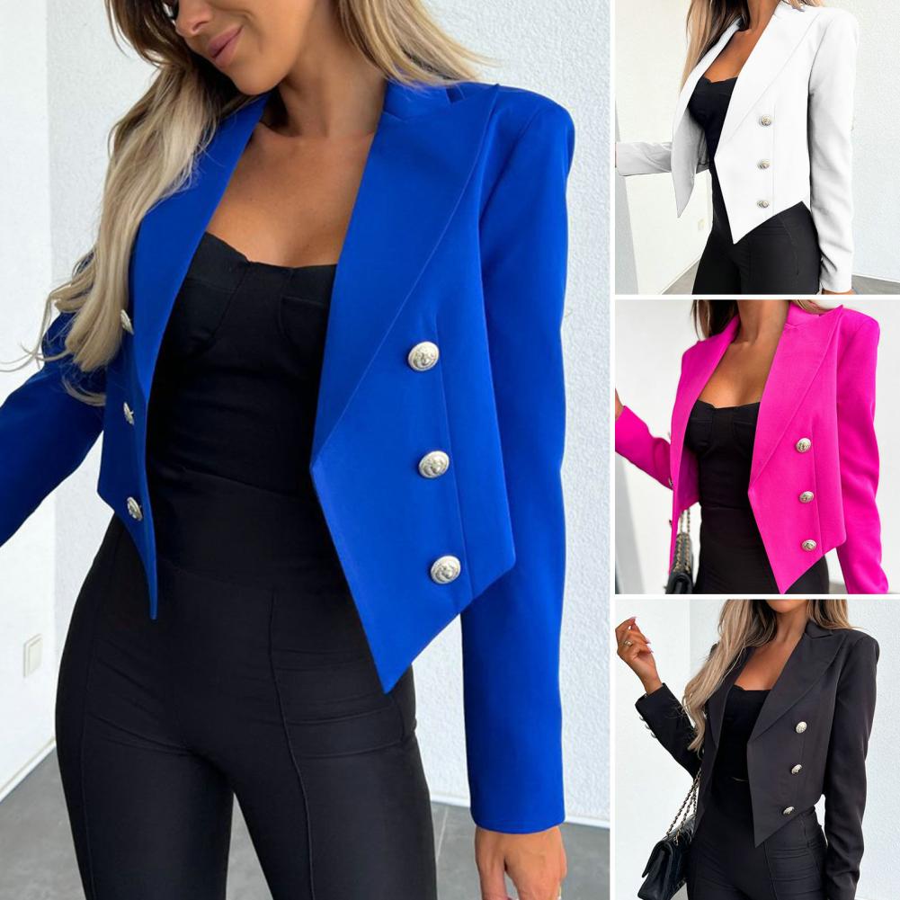 Notched Collar Skin-touching Anti-Pilling Lady Double Breasted Elegant Office S image 9