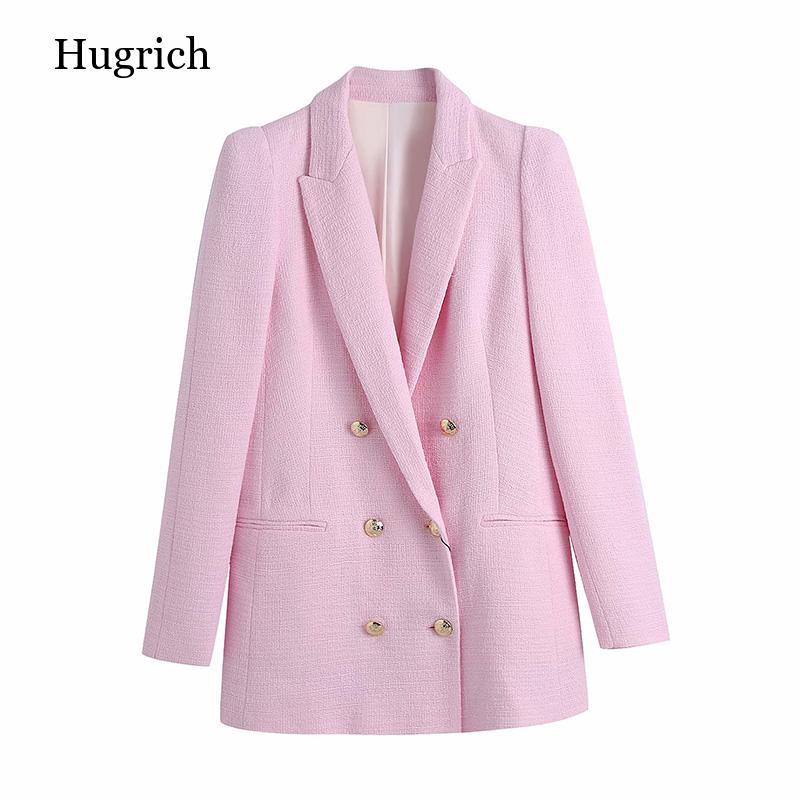 2021 Women Spring Vintage Double Breasted Solid Blazers and Jackets Fashion Tur image 2