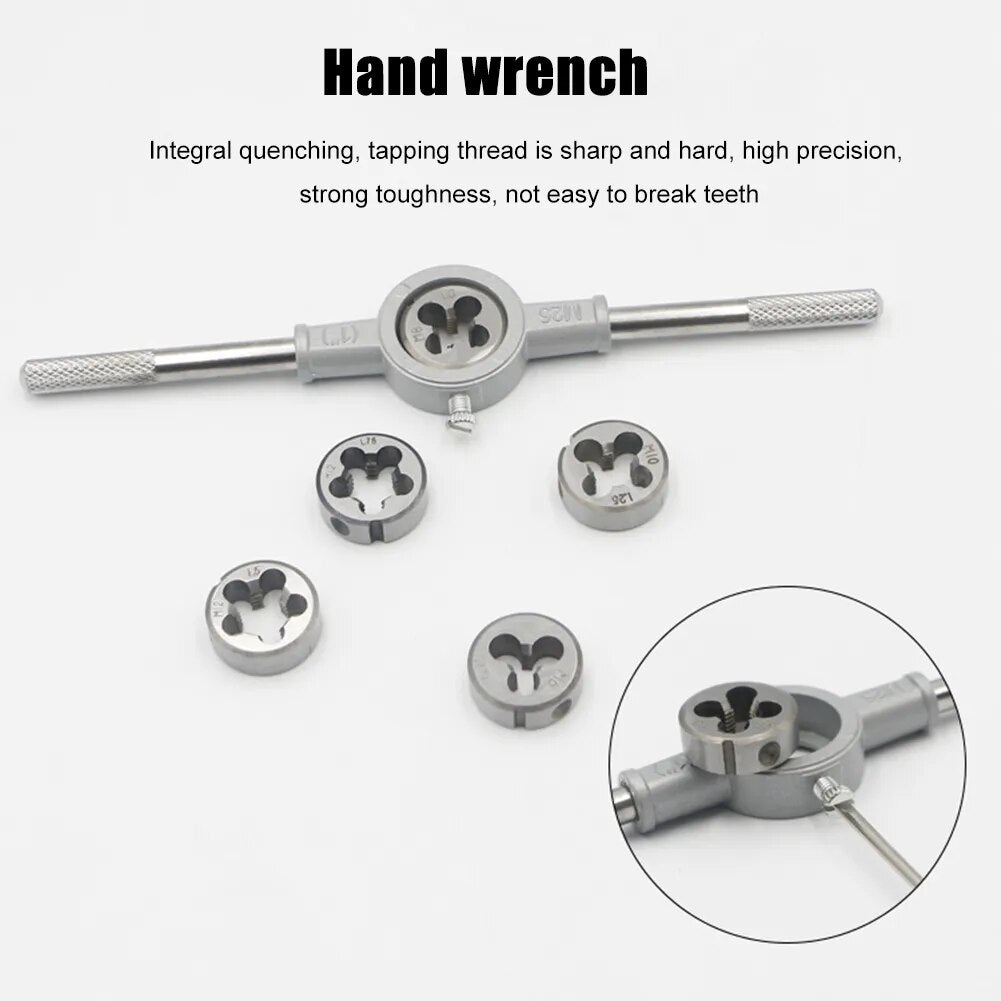 8pcs Thread Tap Twist Drill Bit Wrench Set Alloy Steel Circular Die Wrench Hand image 1