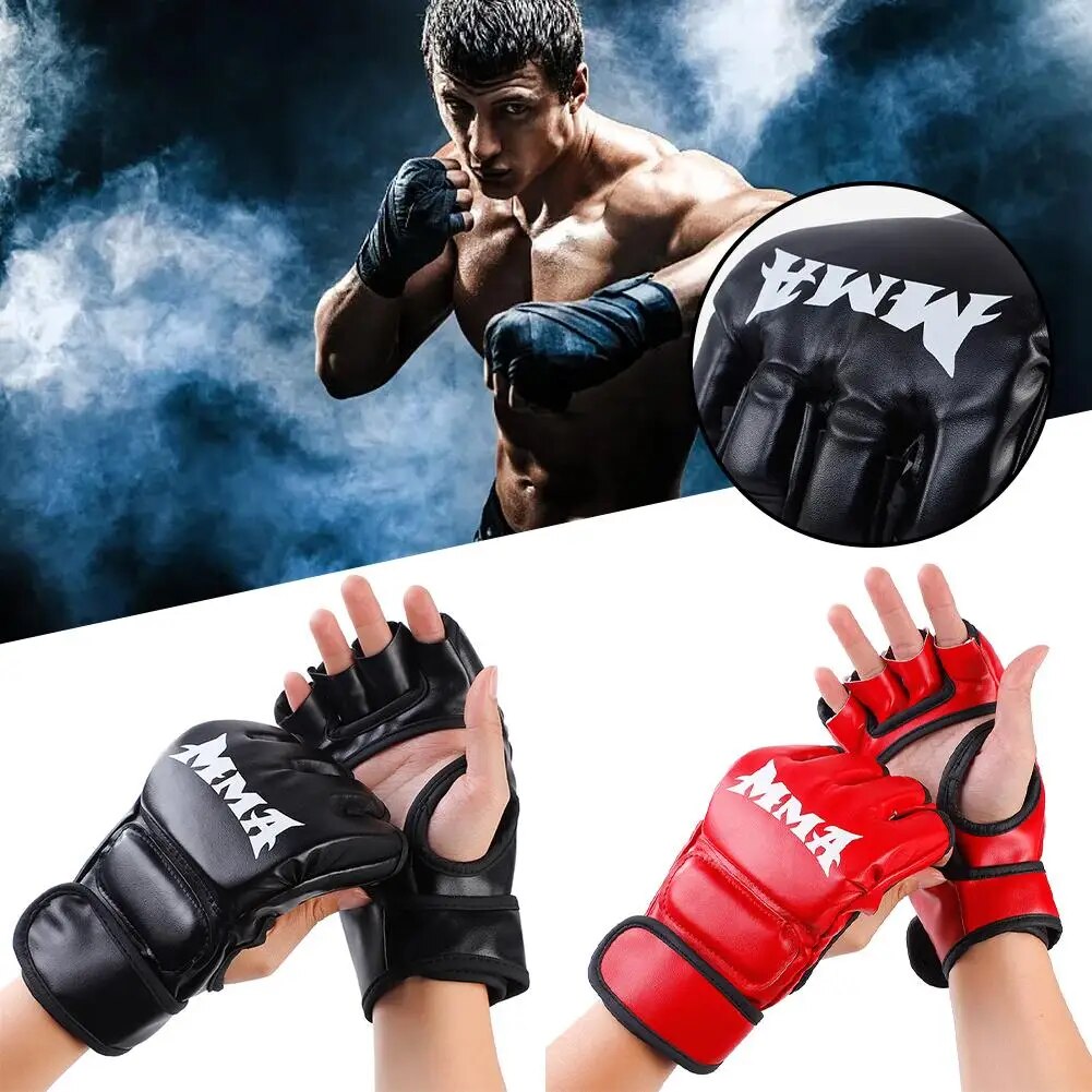 1 Pair Professional Boxing Gloves Half Finger Adult Thai PU Sandbag MMA Muay Ka image 3