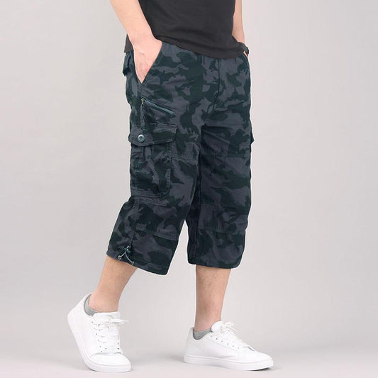 Long Length Cargo Shorts Men Summer Casual Cotton Multi Pockets Hot Breeches Cropped Trousers Military Camouflage Shorts 5XL