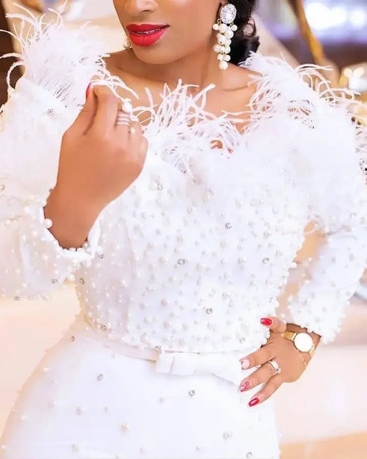 2023 African Wedding Party Dresses for Women Autumn Africa Long Sleeve White Bl image 0