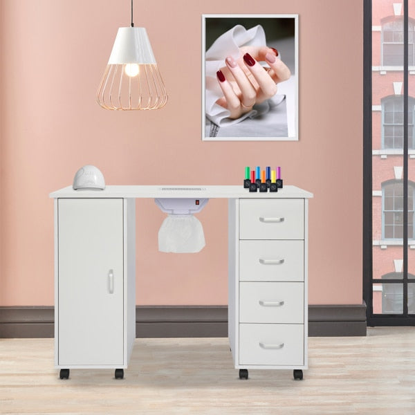 Portable nail table, nail art work table, single door 4 drawers with fan, locka image 1