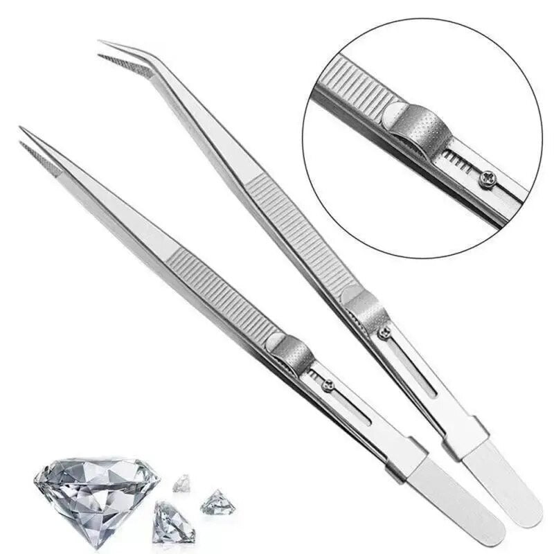 Stainless Steel Tweezers Adjustable Slide Lock Antistatic Tweezers Jewelry Maki image 1