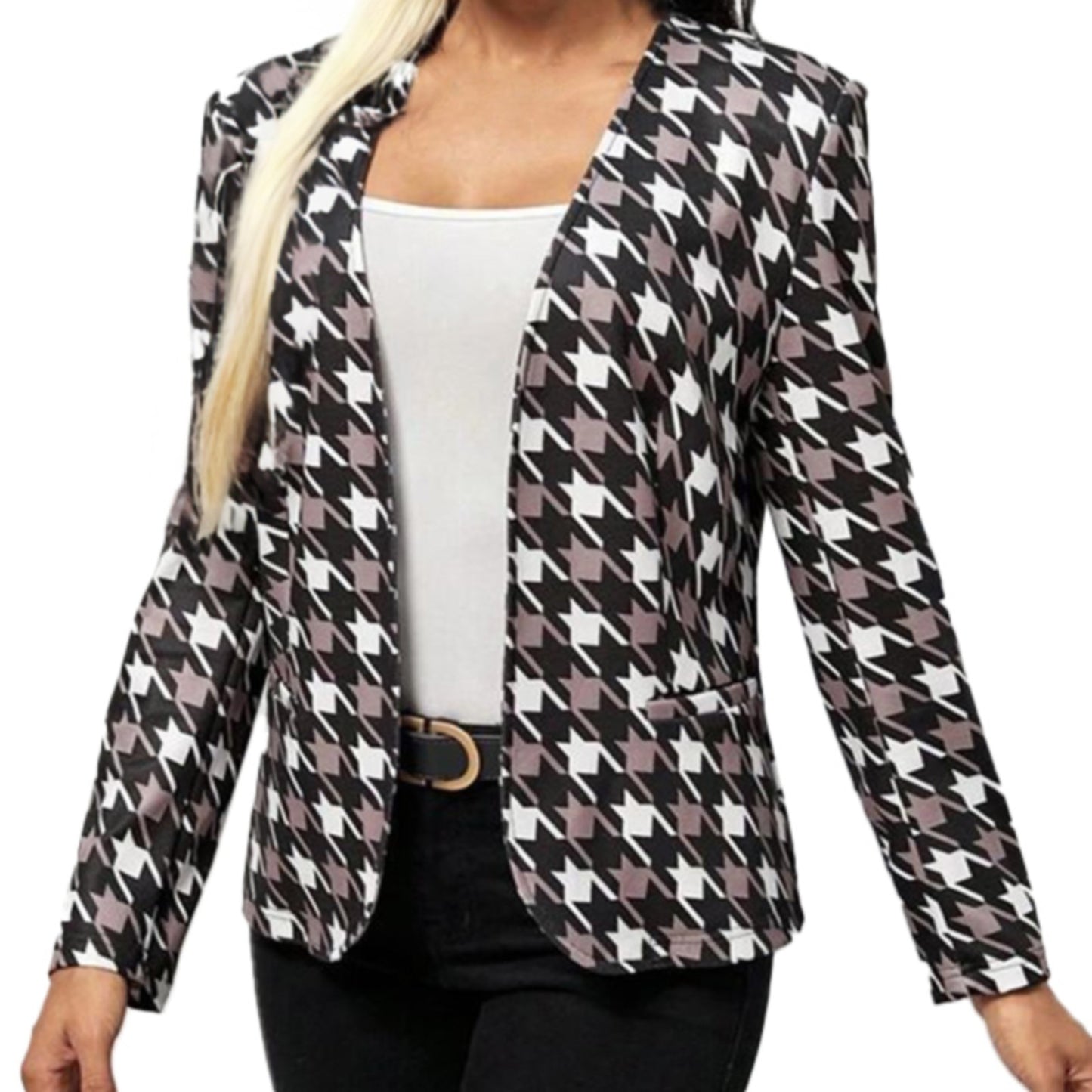 Ladies V Neck Long Sleeve Printed Suit Jacket Fashion Cardigan Top Casual Winte image 5