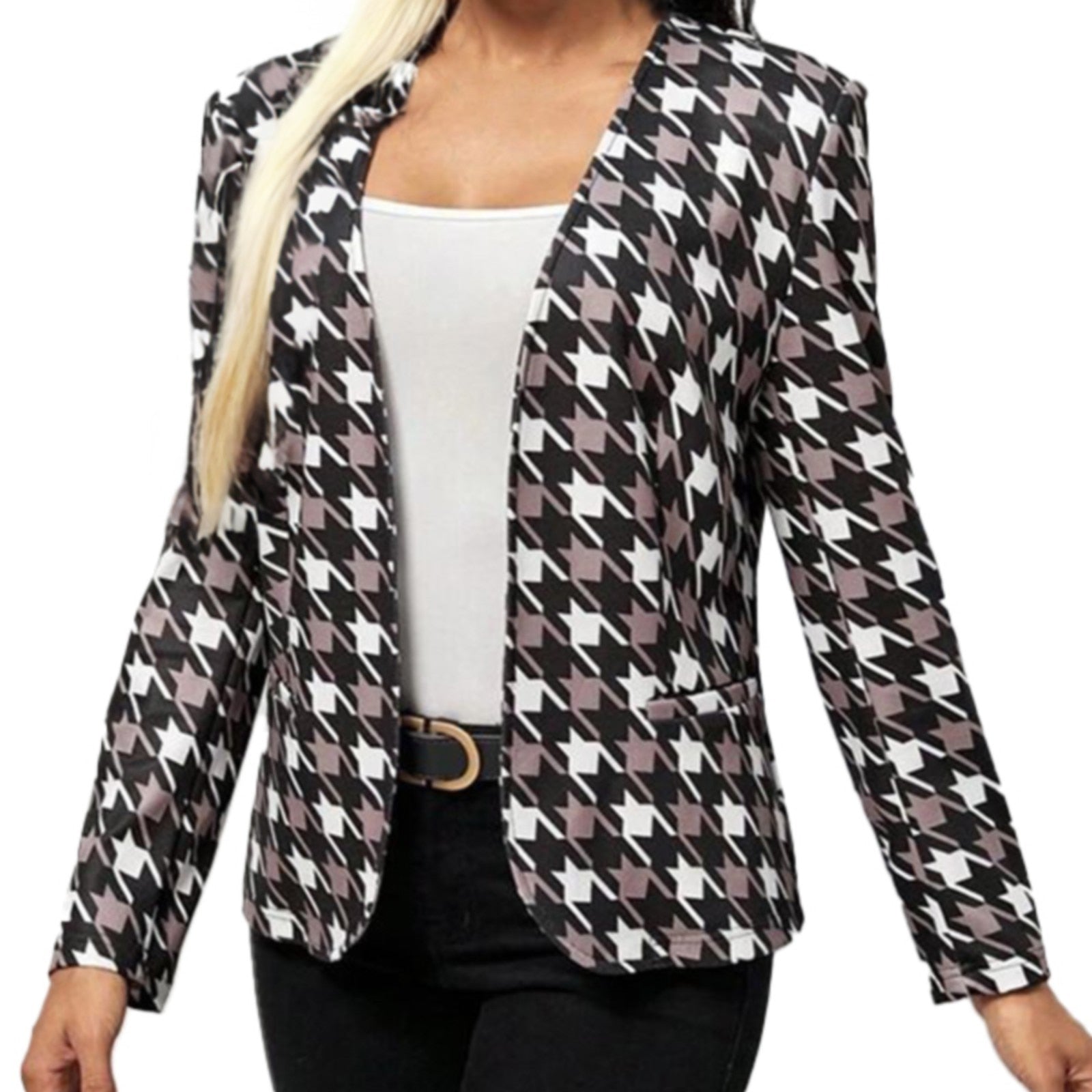Ladies V Neck Long Sleeve Printed Suit Jacket Fashion Cardigan Top Casual Winte image 5