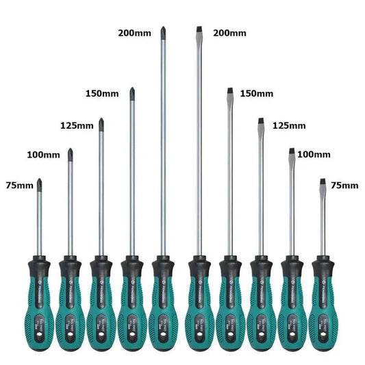 10Pcs/Set Screwdrivers Kit 75-200mm Chromium Vanadium Alloy Hand Tools Multi-fu image 0
