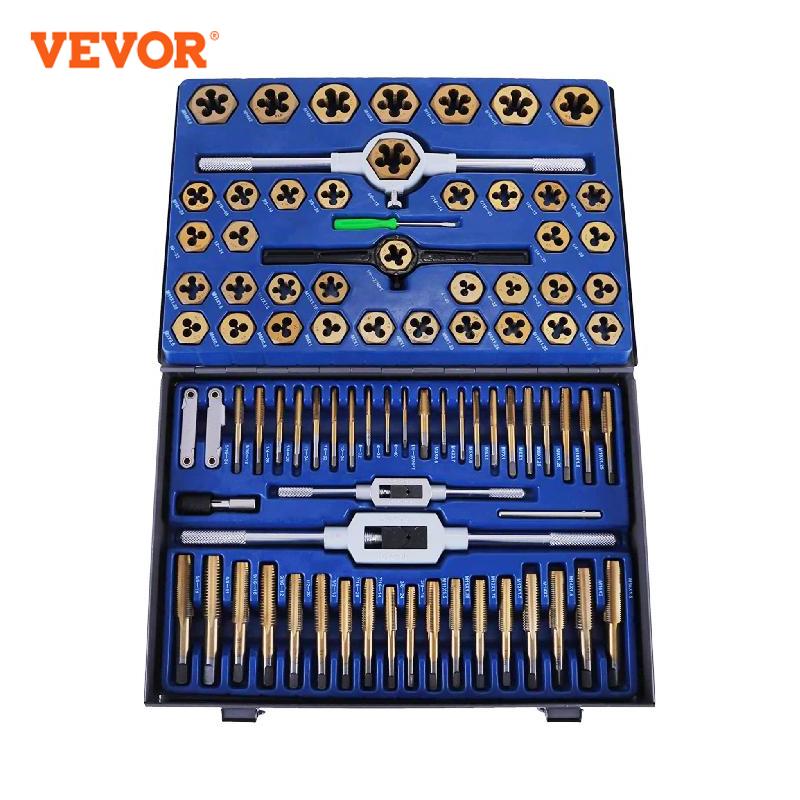 VEVOR Tap and Die Set 86PCS 110PCS Tungsten Steel Titanium Hand Threading Tool image 1