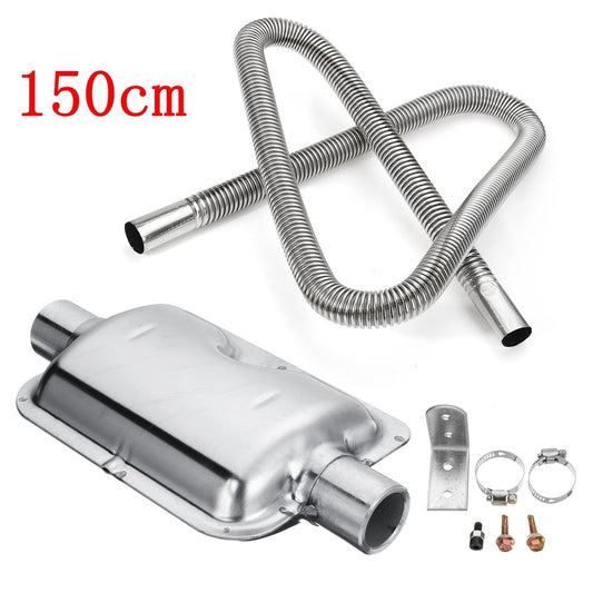 150cm Car Heater Exhaust Muffler Silencer W/Bracketss Stainless Steel Gas Vent Hose Tube for Eberwebasto Eberspacher Heater