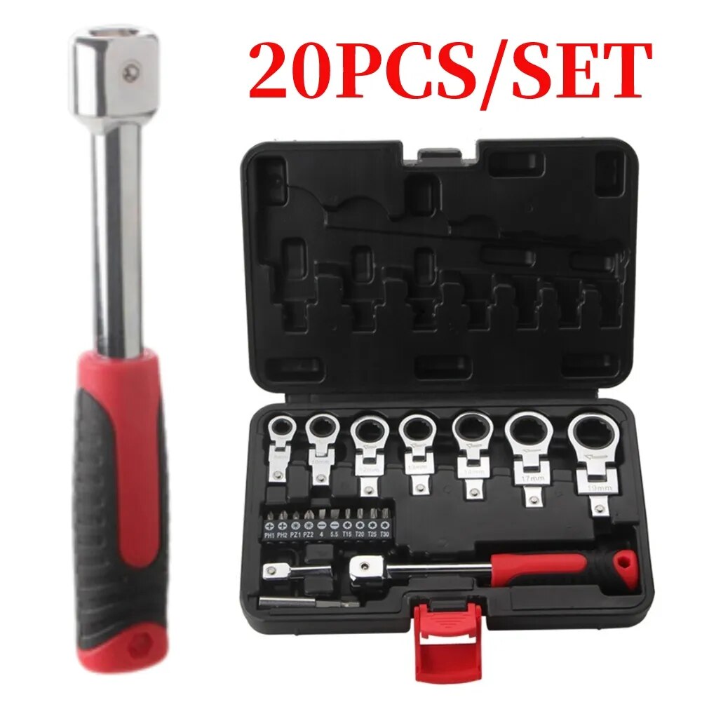 20pcs Torque Wrench Set Interchangeable Heads Flex Head Ratchet Wrench Set 8-19 image 1