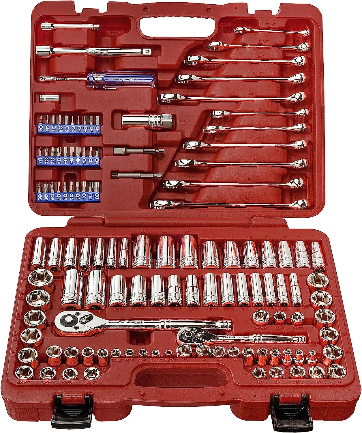 Mechanics Tool Set Drive Socket Wrench Ratchets, SAE/Metric, 122-Piece image 1