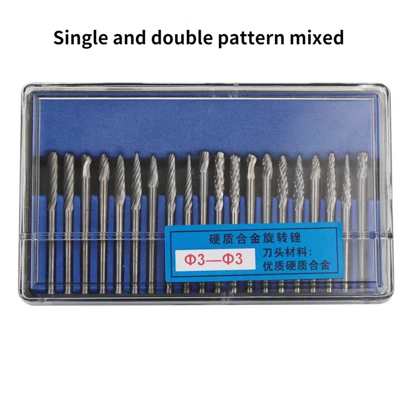 20Pcs/Set 3x3mm Shank Tungsten Carbide Rotary File Kit Burr For Grinding Wood A image 2