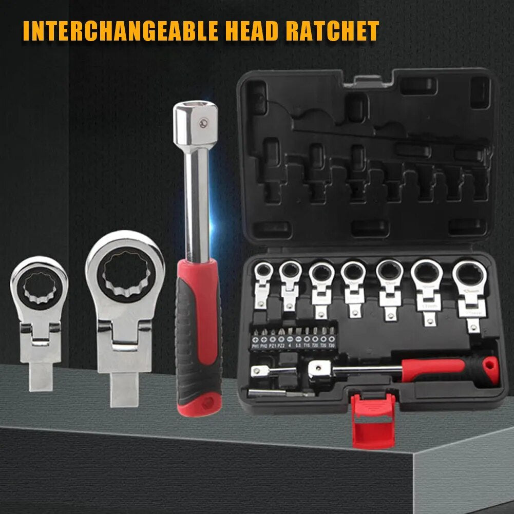 20pcs Torque Wrench Set Interchangeable Heads Flex Head Ratchet Wrench Set 8-19 image 2
