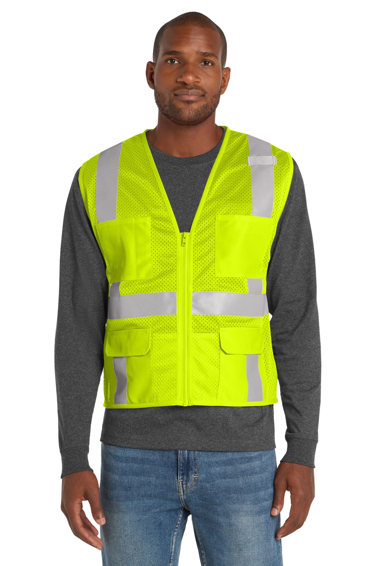 CornerStone ? ANSI 107 Class 2 Mesh Six-Pocket Zippered Vest. CSV104