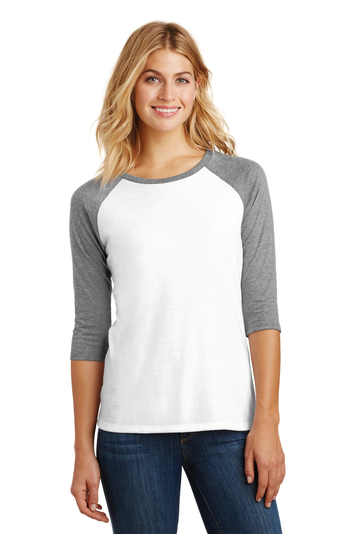 District? Women's Perfect Tri? 3/4-Sleeve Raglan. DM136L