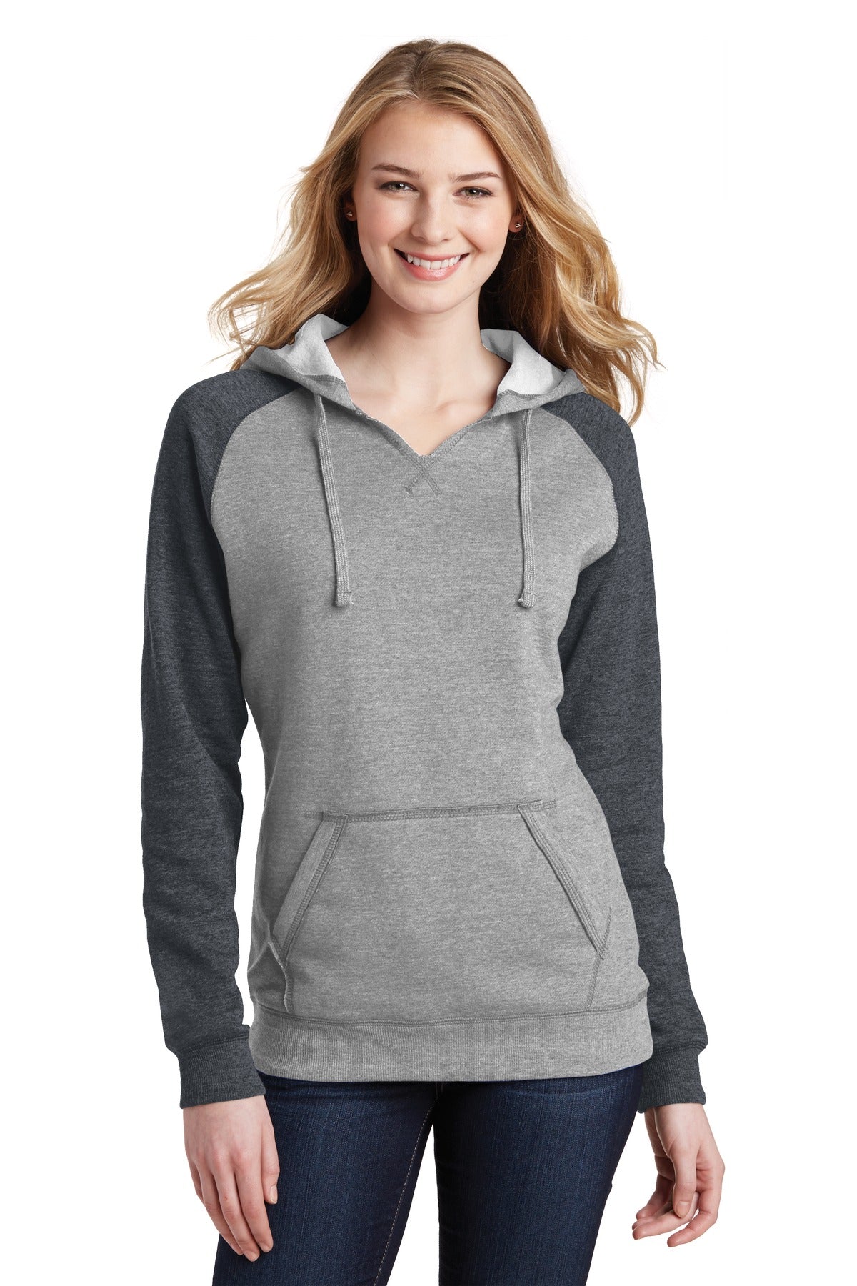 District? Women's Lightweight Fleece Raglan Hoodie.  DT296