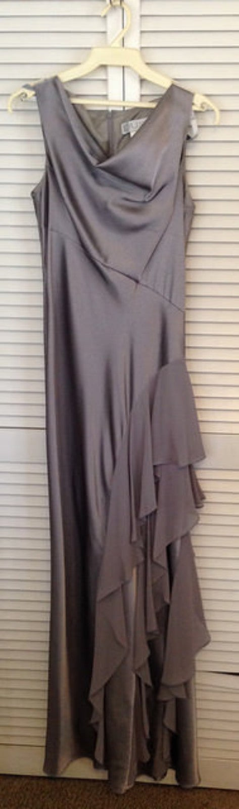 Dusk Women Dress Satin Gray Side Chiffon Ruffle Gray Size 8