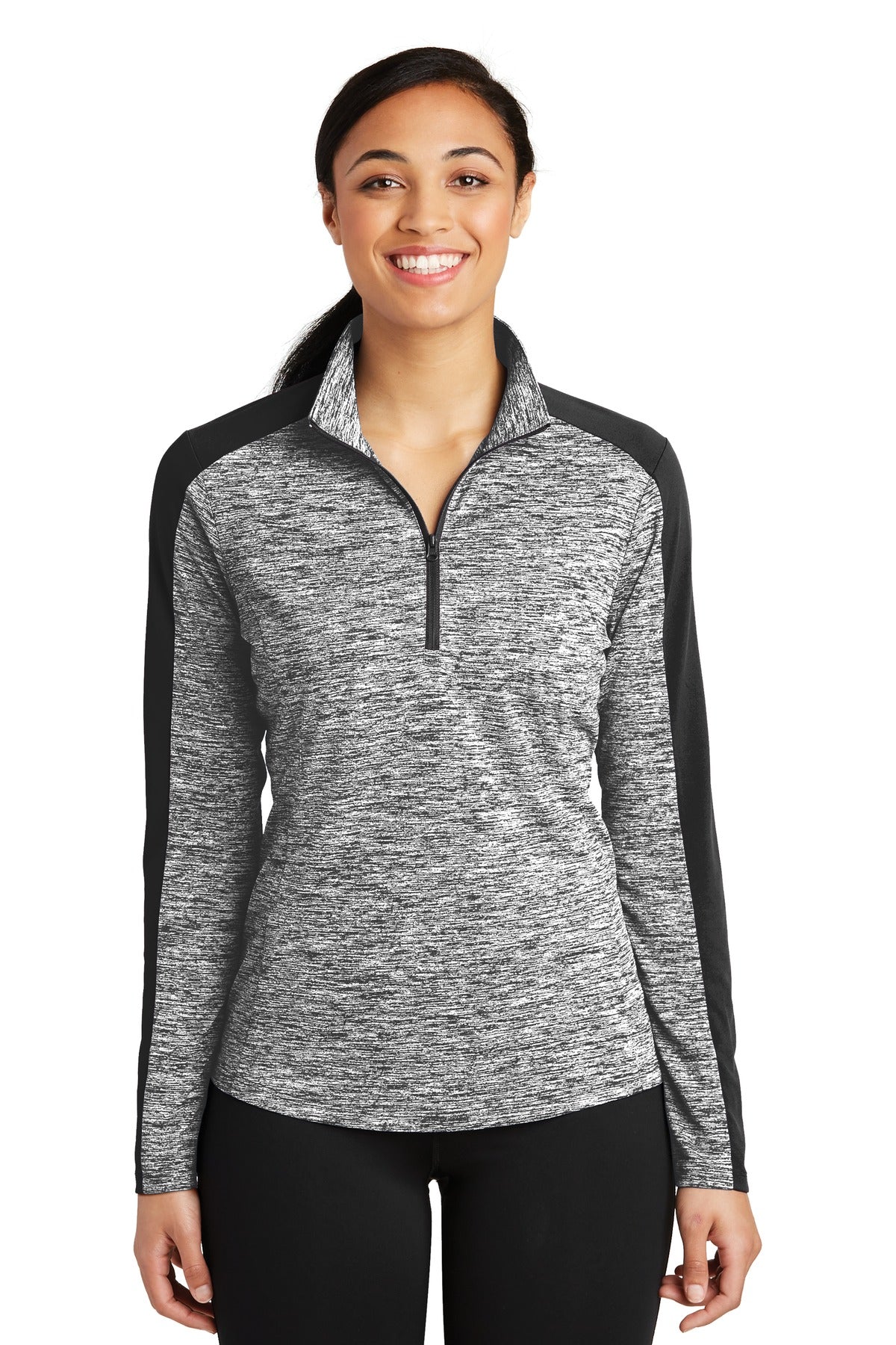 Sport-Tek? Women's PosiCharge? Electric Heather Colorblock 1/4-Zip Pullover. LST397