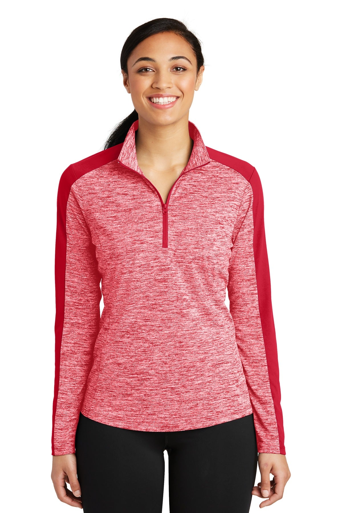 Sport-Tek? Women's PosiCharge? Electric Heather Colorblock 1/4-Zip Pullover. LST397