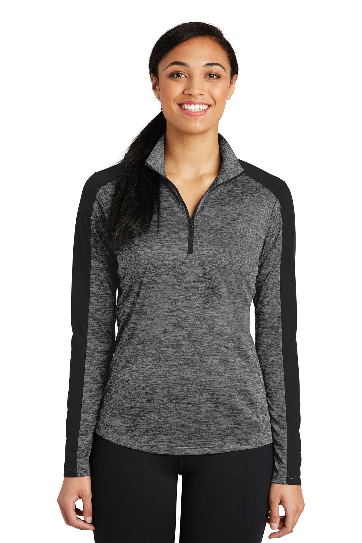 Sport-Tek? Women's PosiCharge? Electric Heather Colorblock 1/4-Zip Pullover. LST397