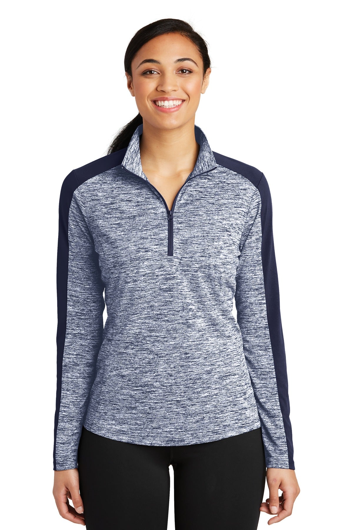 Sport-Tek? Women's PosiCharge? Electric Heather Colorblock 1/4-Zip Pullover. LST397