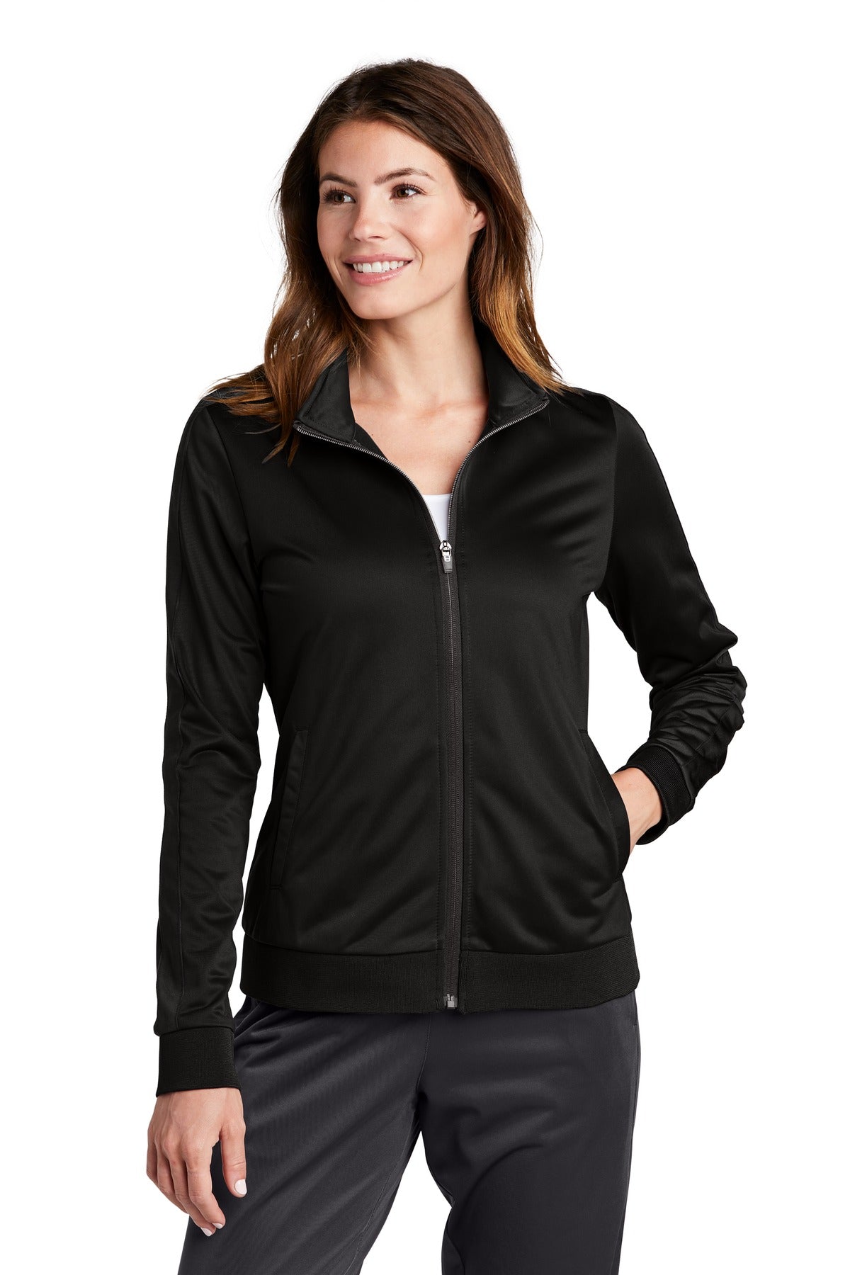 Sport-Tek ? Ladies Tricot Sleeve Stripe Track Jacket. LST94