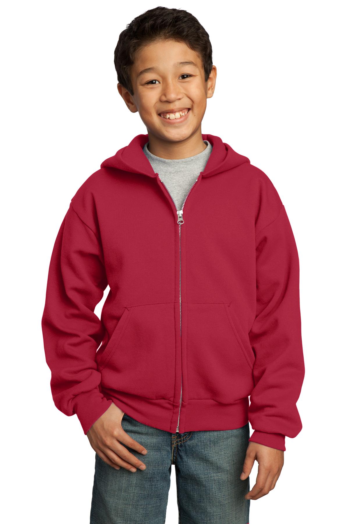 Port & Company? - Youth Core Fleece Full-Zip Hooded Sweatshirt.  PC90YZH