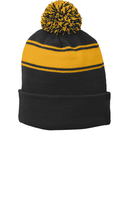 Sport-Tek? Stripe Pom Pom Beanie.  STC28