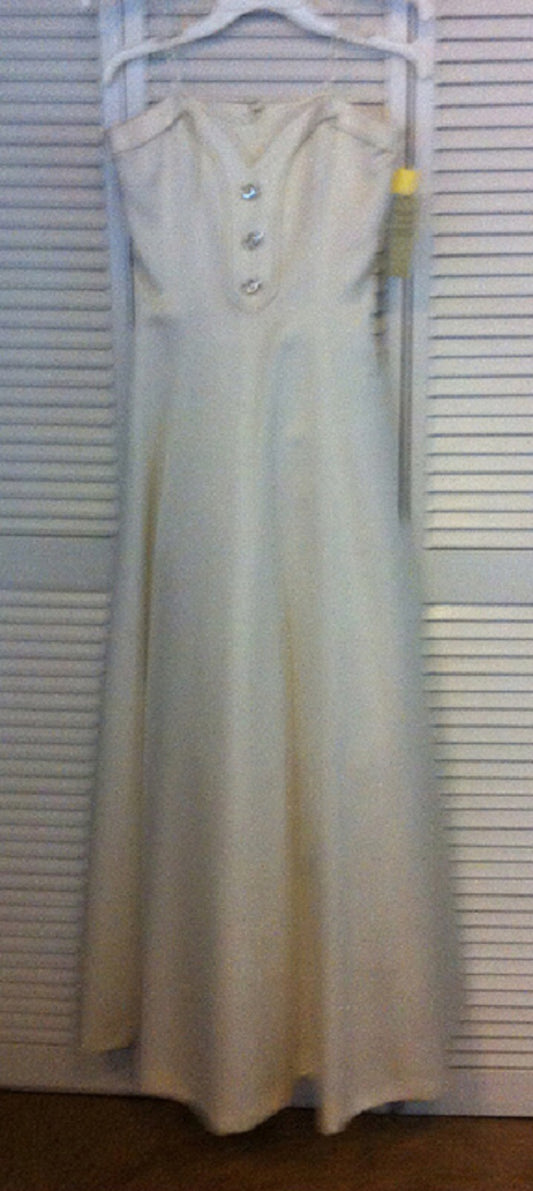 Victor Costa Women Dress Satin Ivory 3 Front Button Size 10