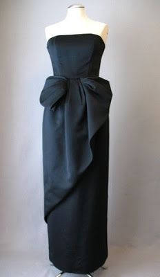 Victor Costa Women Dress Satin Black Wrapped Large-Bow Long Size 6