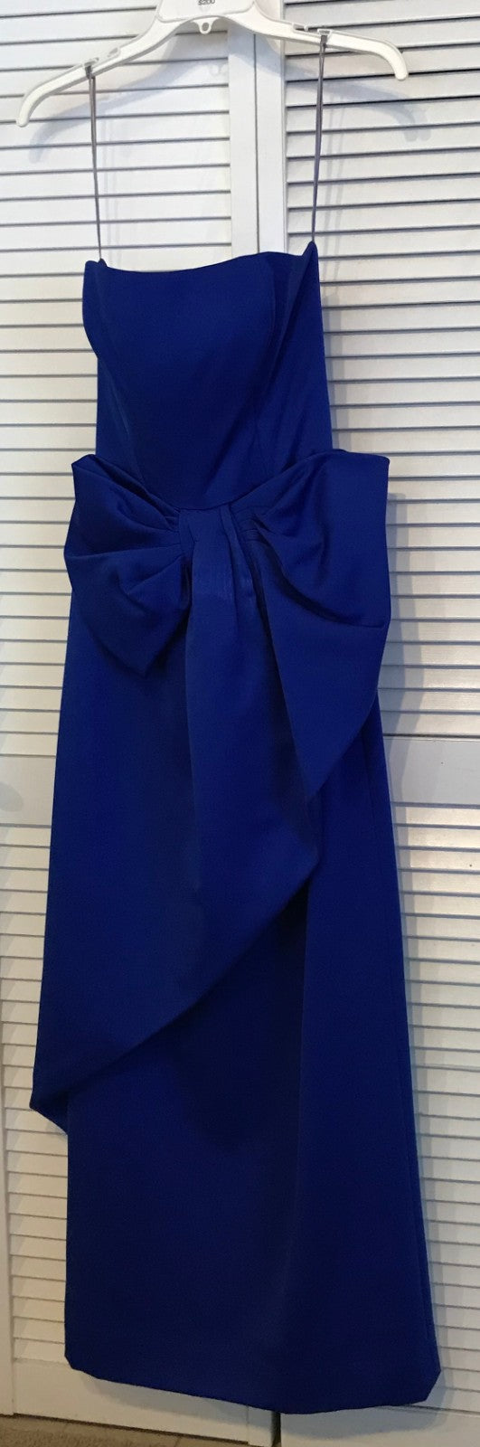 Victor Costa Women Dress Satin Blue Wrapped Large-Bow Long Size 12