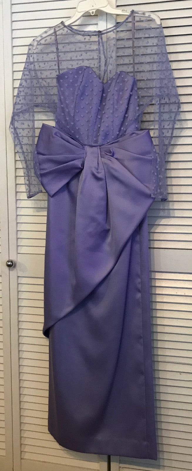 Victor Costa Women Dress Satin Lavender Net Dot Top Long Slvs Long Size 6