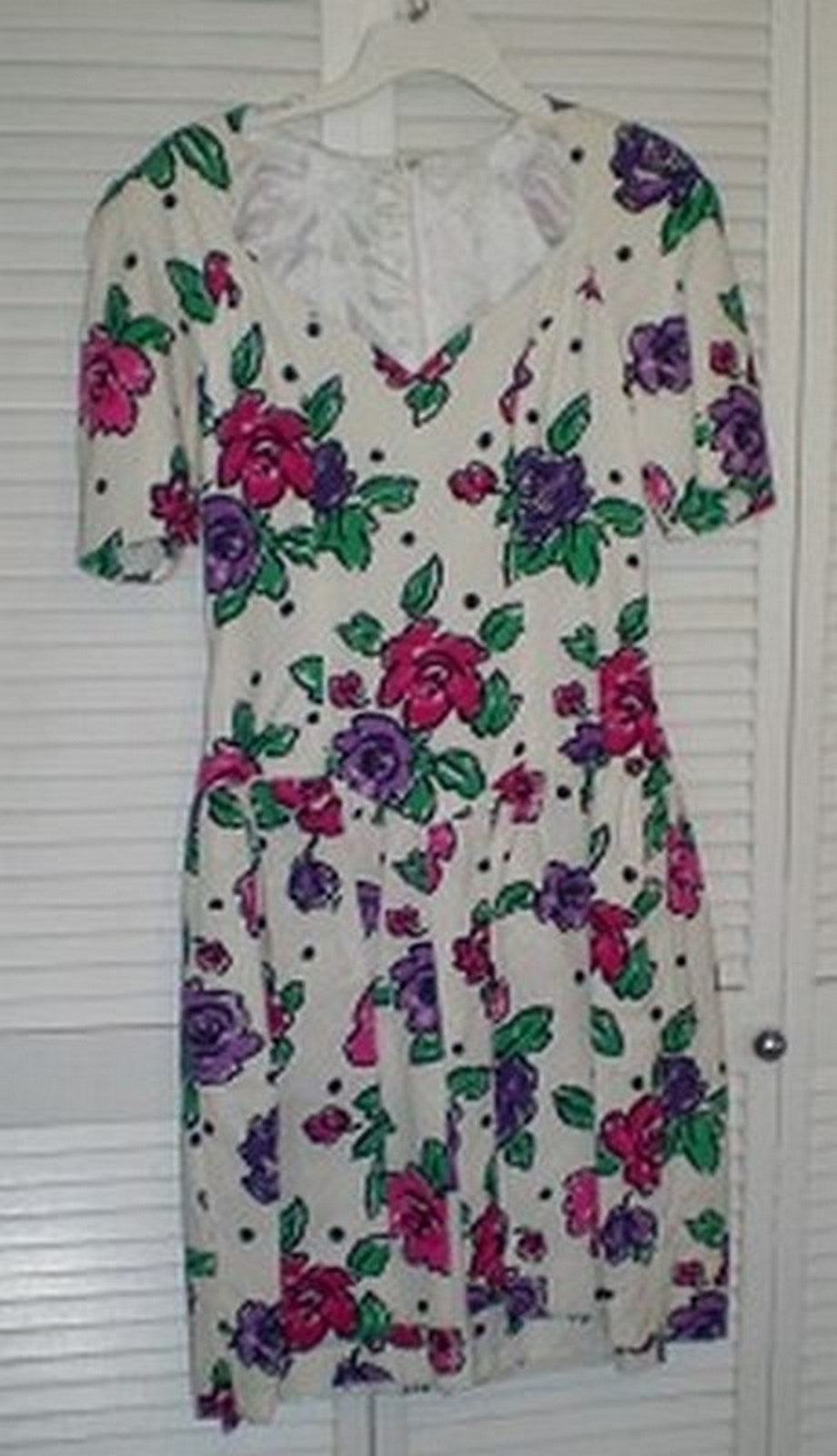 Victor Costa Women Dress Cotton Print White Floral Short Sleeve Size 12