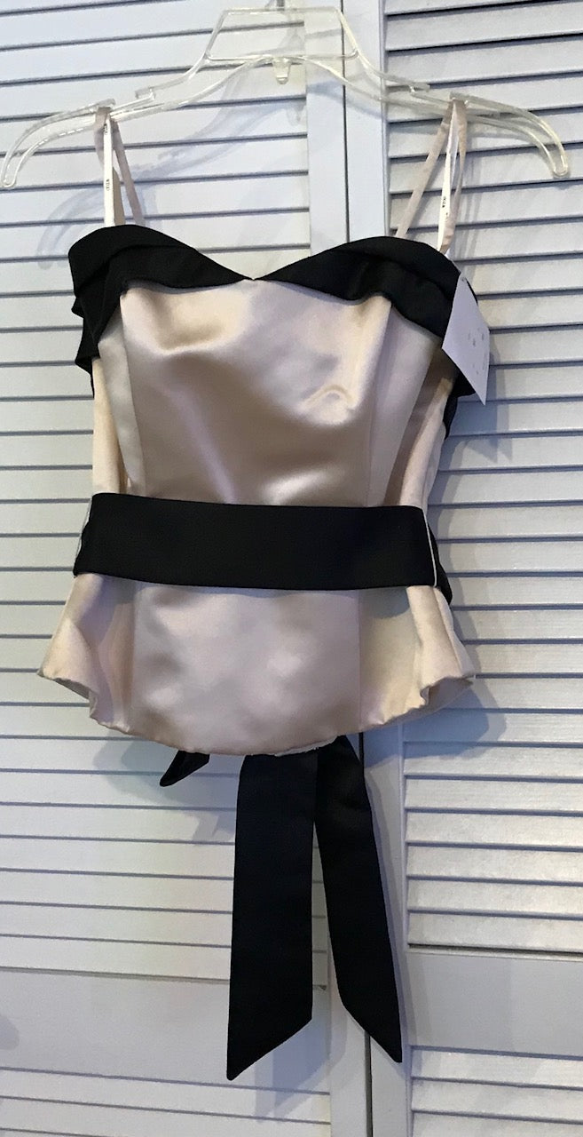 Watters & Watters Women Dress Suit Dress and Top Satin Beige Belt Black Size 8