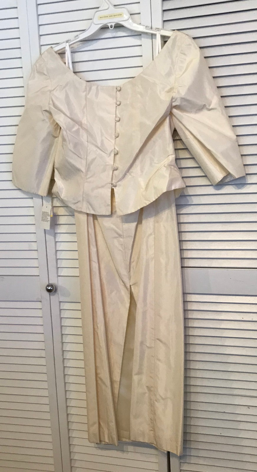 Watters & Watters Women Dress Suit Top 7 Buttons Back + Skirt Silk Ivory Size 8