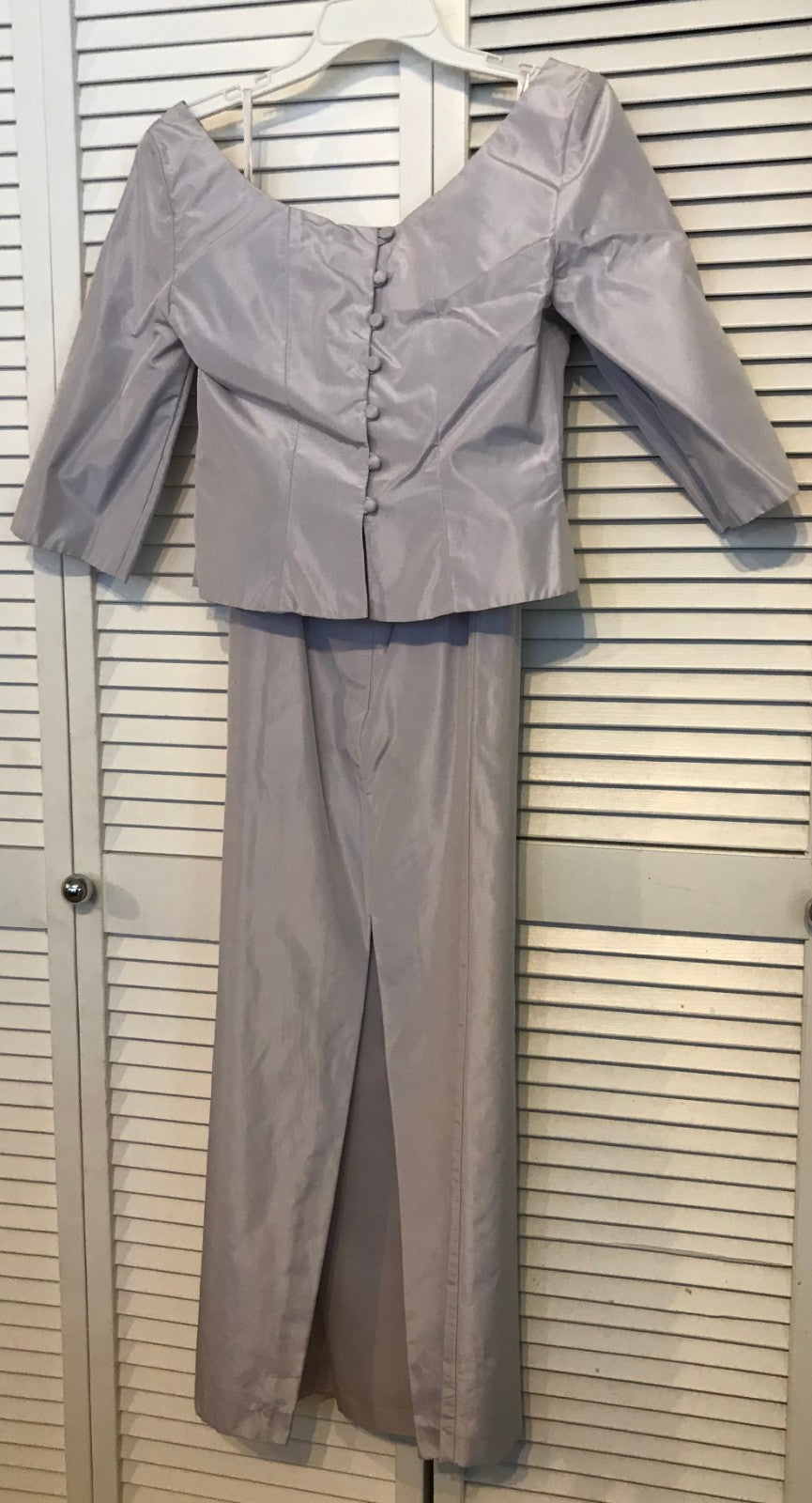 Watters & Watters Women Dress Suit Top 7 Buttons Back + Skirt Taffeta Lavender Size 8