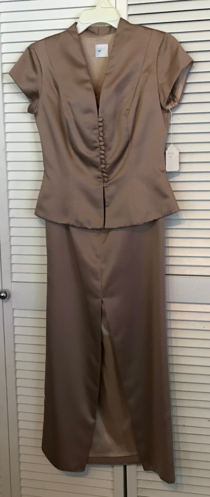 Watters & Watters Women Dress Suit Dress and Top Satin Brown 14-Button Size 6