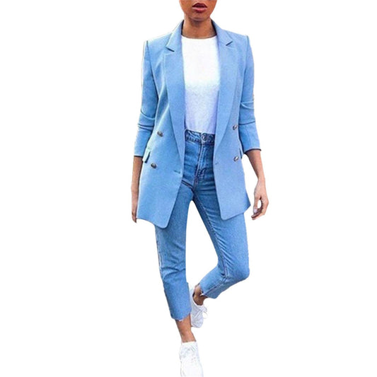 Women's Solid Color Suit Collar Long Sleeved Loose Fitting Suit Jacket image 0