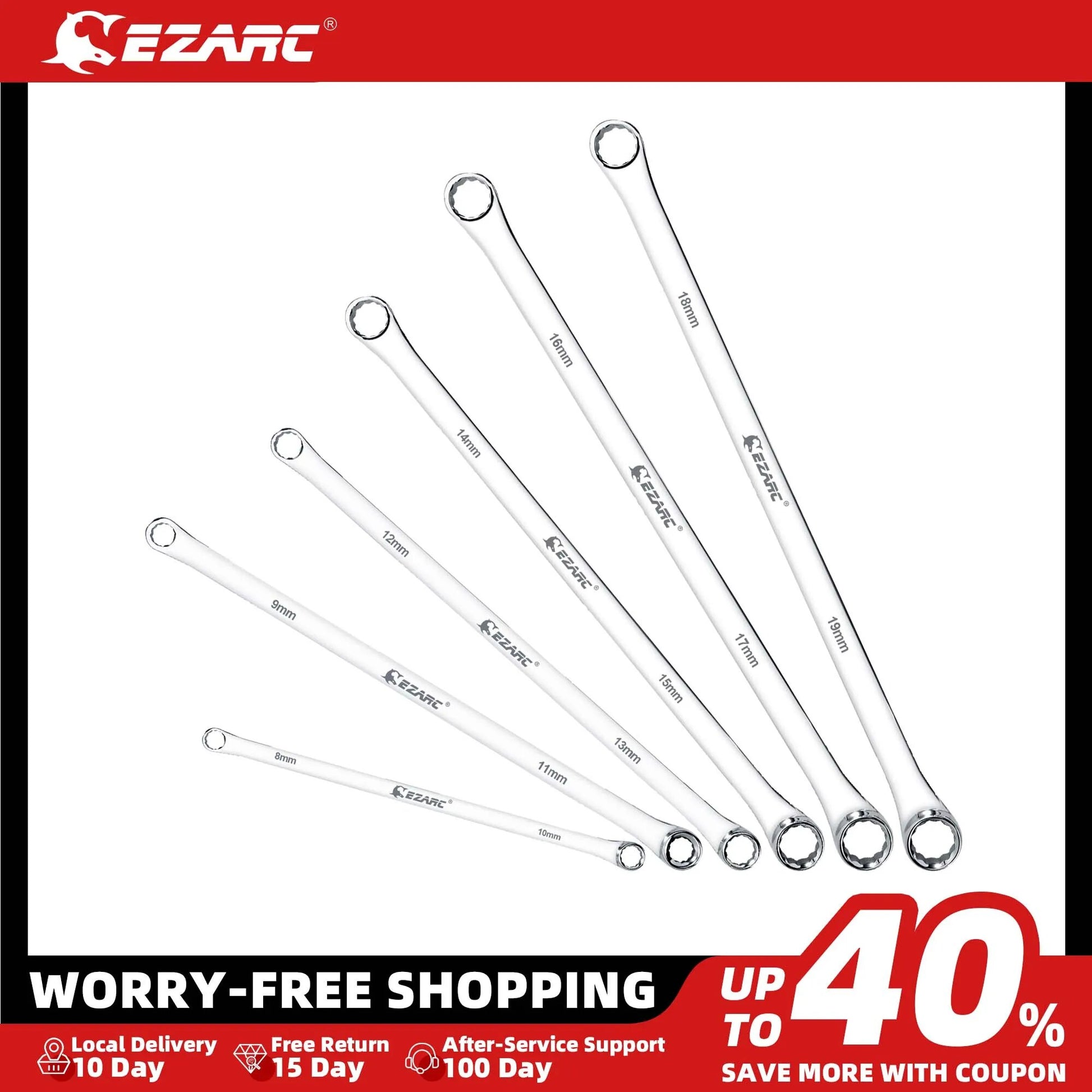 EZARC 6pcs Wrenches Set Extra Long Box End Wrench Set 8mm - 19mm Metric Combina image 1