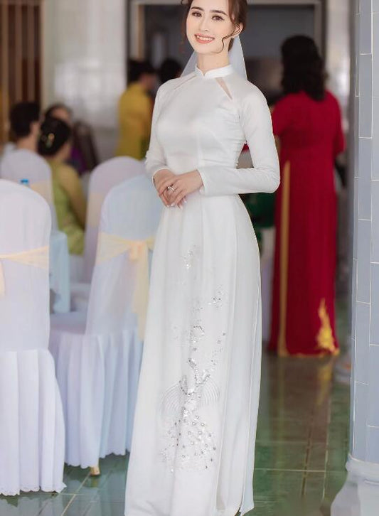 Vietnam Ao dai Cheongsam Wedding Dress Women White Stage Include Pants image 0