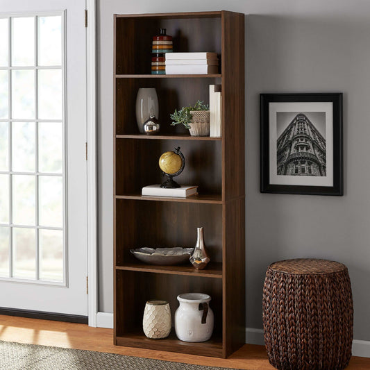Mainstays 5-Shelf Adjustable Shelves Wooden Bookcase image 0