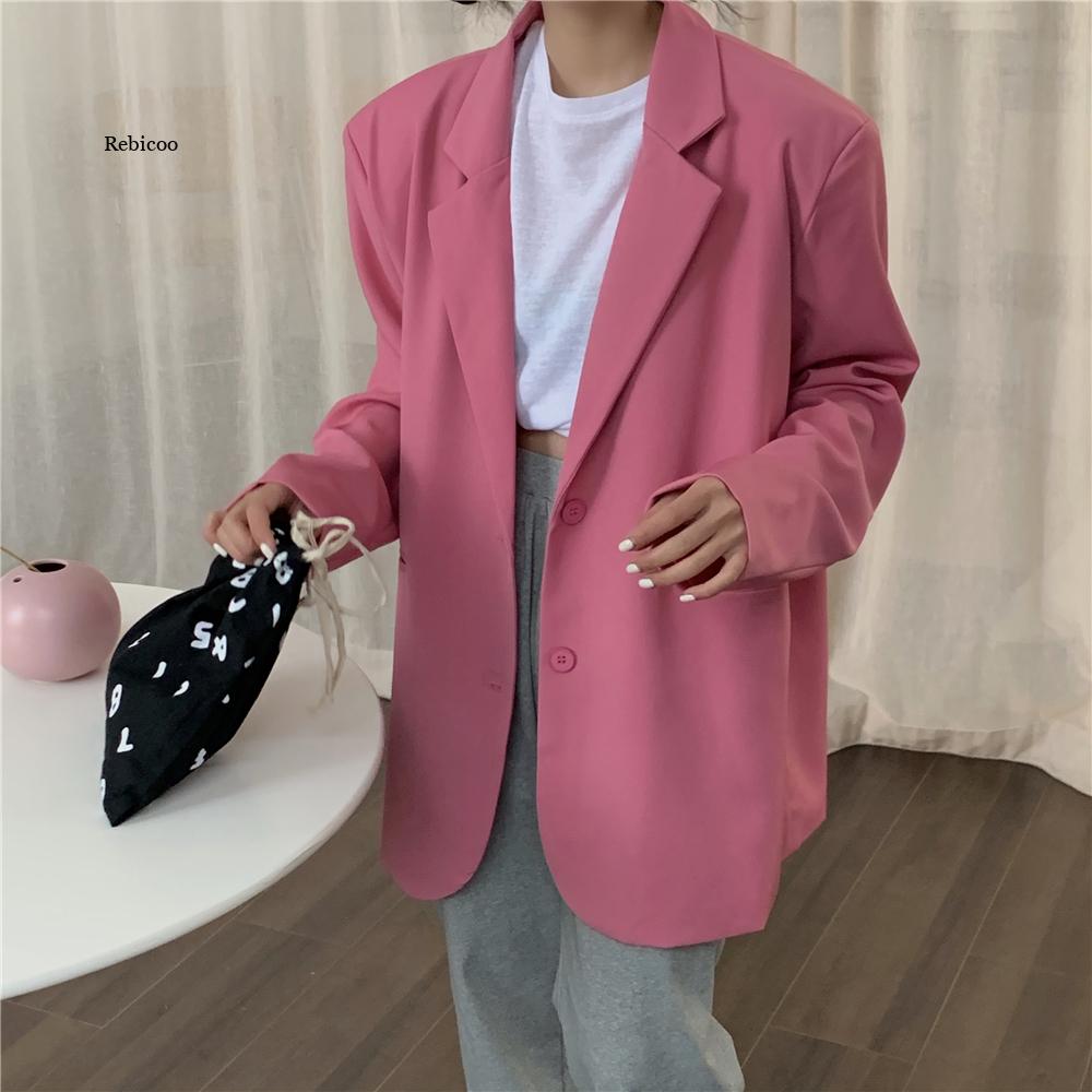 Chic Loose Light Pink Women Blazer Spring Summer Single Buttons Female Oversize image 1