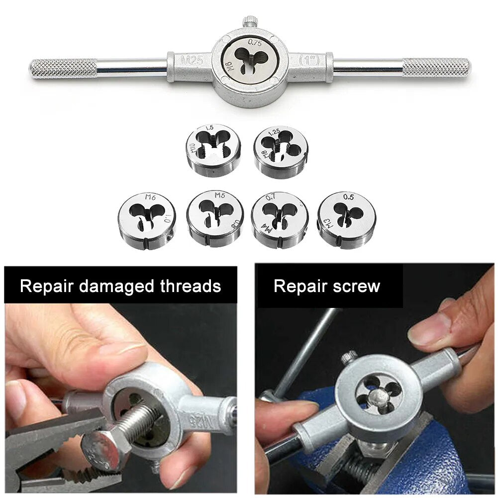 8pcs Thread Tap Twist Drill Bit Wrench Set Alloy Steel Circular Die Wrench Hand image 2