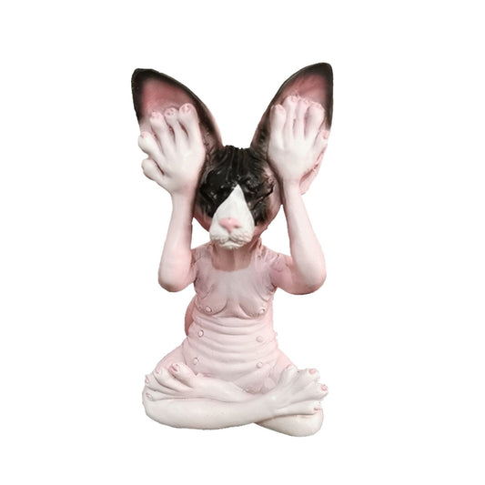 Whimsical Buddha Sphynx Cat Figurine Cover Eyes Meditation Yoga Art Craft image 0