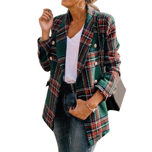 Red Plaid Blazer Women Spring-Autumn Vintage Tweed Suits Jackets Office Ladies image 1