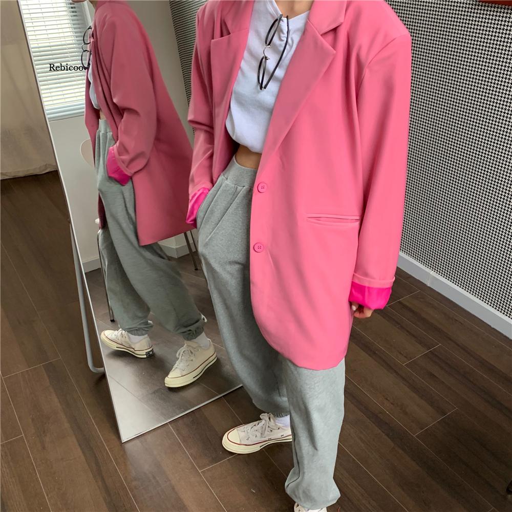 Chic Loose Light Pink Women Blazer Spring Summer Single Buttons Female Oversize image 2