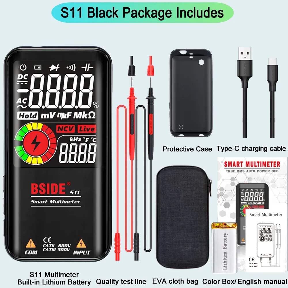 BSIDE Digital Multimeter Smart Electrician Tester USB Charge T-RMS DC AC Voltag image 3