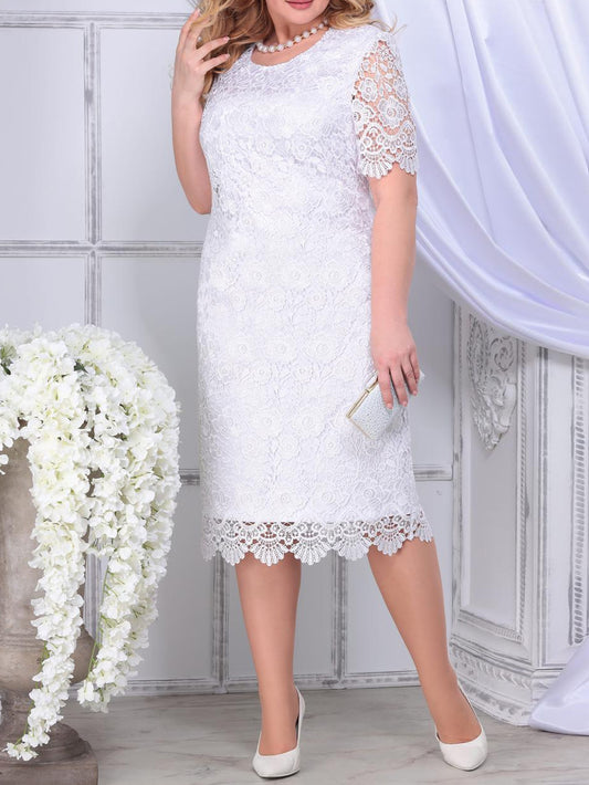 Plus Size Elegant Party Dresses White Woman Summer Embroidery Floral Wedding Gu image 0