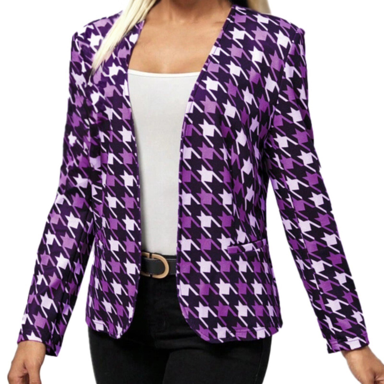 Ladies V Neck Long Sleeve Printed Suit Jacket Fashion Cardigan Top Casual Winte image 2